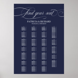 Affiche Alphabetical Navy Blue Wedding Seating Chart