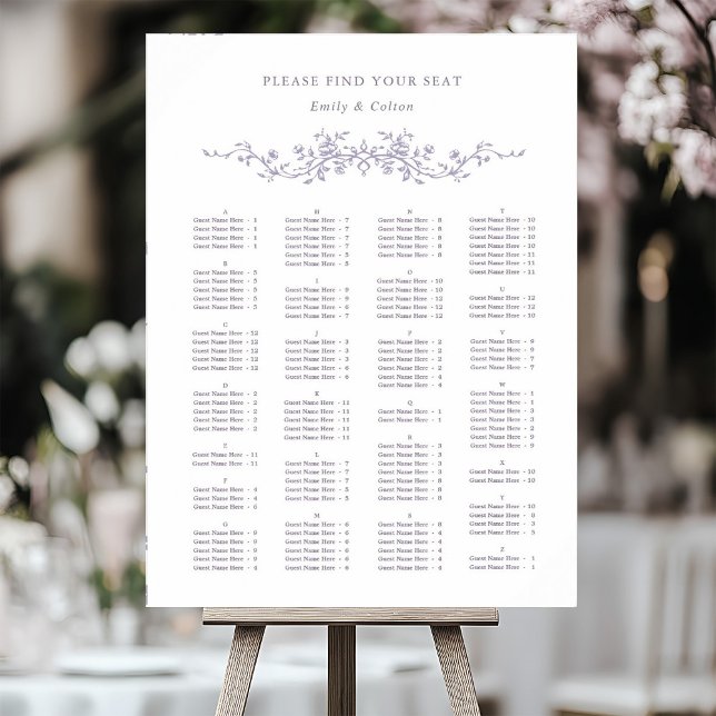 Affiche Alphabetical Order Lavender Wedding Seating Chart (Créateur téléchargé)