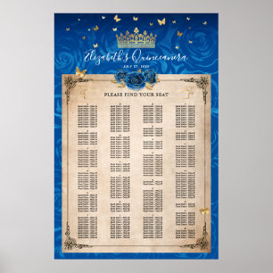 Affiche Alphabetical Royal Blue and Gold Roses Seating