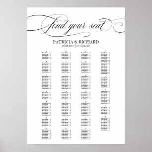 Affiche Alphabetical Seating Chart Elegant Black Script