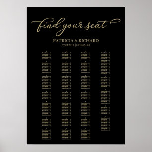Affiche Alphabetical Seating Chart Elegant Gold Black