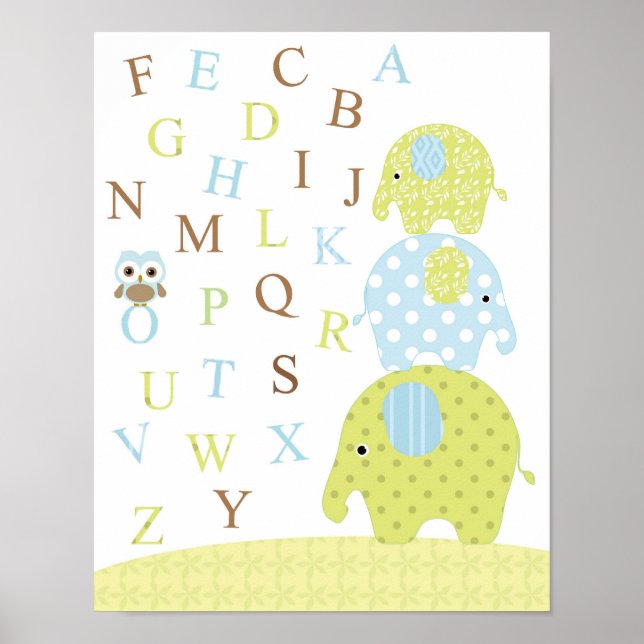 Affiche alphabétique des hibou des éléphants (Devant)