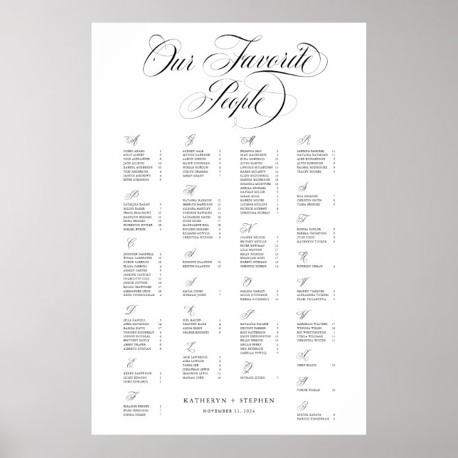 Affiche Alphabétique Nos Favoris Mariage élégant (Devant)