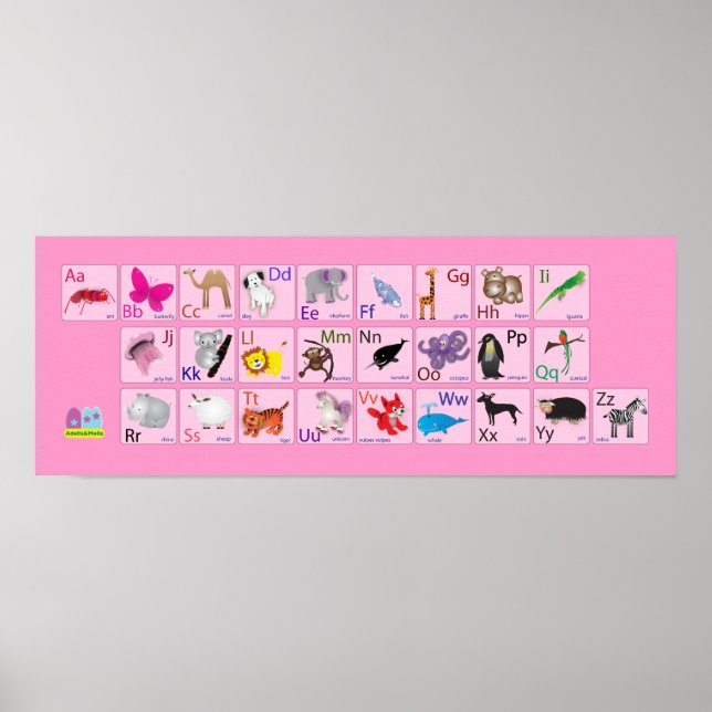 Affiche Alphabets animaux en rose (Devant)