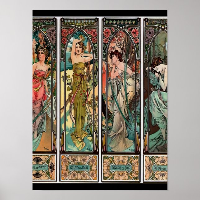 Affiche Alphonse Mucha art, Art nouveau, vintage, femmes,  (Devant)