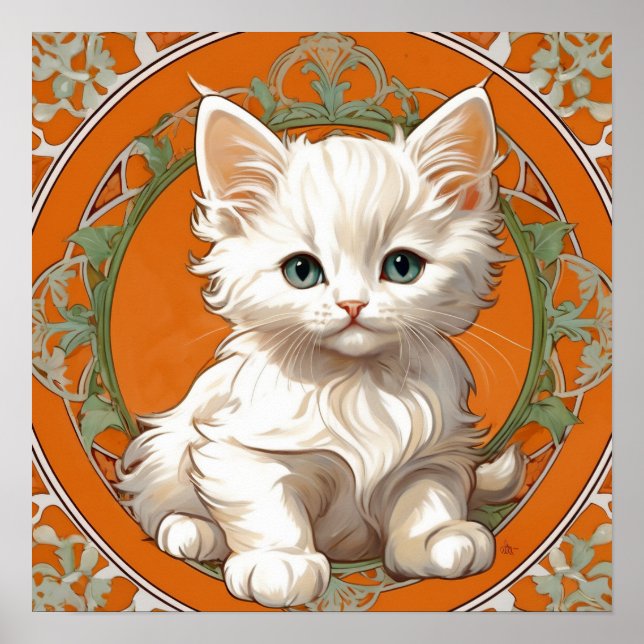 Affiche Alphonse Mucha Art Nouveau Kitten blanc (Devant)