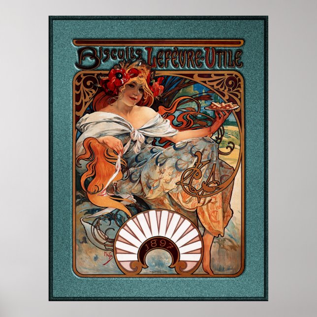 Affiche Alphonse Mucha Biscuits Lefevre Utile Speckled De (Devant)