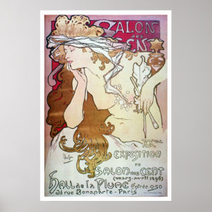 Affiche Alphonse Mucha. Cent de DES de salon, 1896