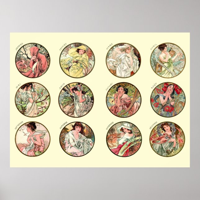 Affiche Alphonse Mucha Douze Mois De L'Année (Devant)