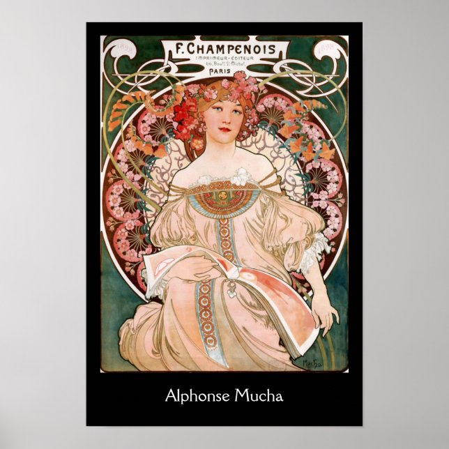 Affiche Alphonse Mucha F. Champenois en noir (Devant)