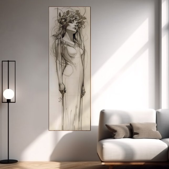 Affiche Alphonse Mucha Femme crayon croquis Art Nouveau (Créateur téléchargé)