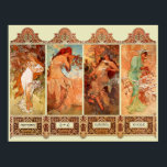 Affiche Alphonse Mucha Four Seasons Art Nouveau<br><div class="desc">L'artiste tchèque Alphonse Mucha l'a peint en 1896,  signant chaque saison. Il dessine un cadre de style vintage élaboré typique de cette époque qui enferme les quatre saisons avec du lettrage français,  printemps,  été,  automne et hiver. Toute l'illustration est de style Art Nouveau.</div>