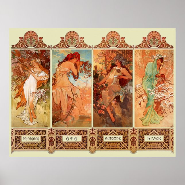 Affiche Alphonse Mucha Four Seasons Art Nouveau (Devant)