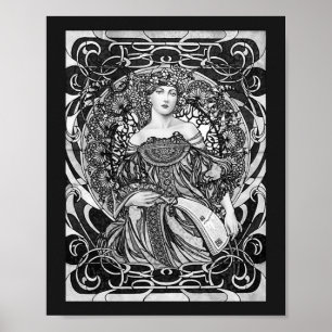 Affiche Alphonse Mucha Girl in Black and White Art Nouveau
