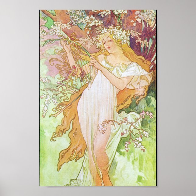 Affiche Alphonse Mucha Girl in Garden Art Nouveau (Devant)