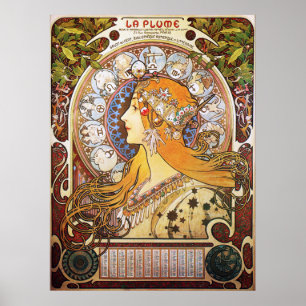 Affiche Alphonse Mucha. La Plume/Zodiac, 1896.