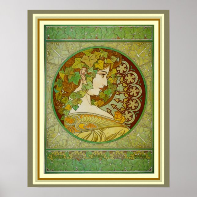 Affiche Alphonse Mucha Laurel Feuilles 16 x 20 (Devant)