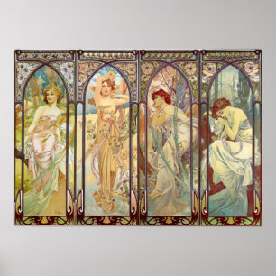 Affiche Alphonse Mucha - Les heures du jour