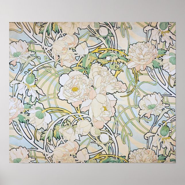 Affiche Alphonse Mucha Peonies (Devant)