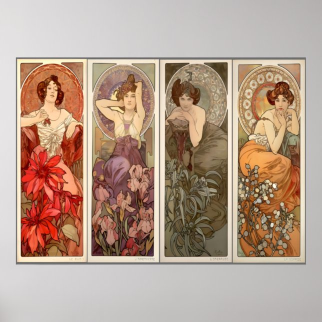 Affiche Alphonse Mucha, Quatre Pierres Précieuses (Devant)
