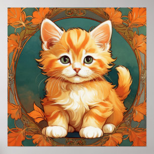 Affiche Alphonse Mucha Style Chat orange