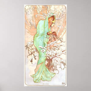 Affiche Alphonse Mucha Winter Vintage Art Nouveau Painting
