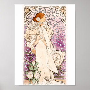 Affiche Alphonse Mucha Zodiaque La dame, aux camelias