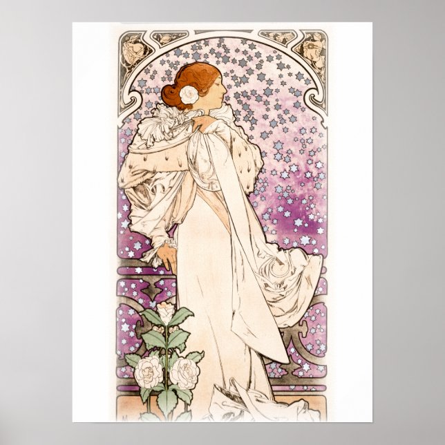 Affiche Alphonse Mucha | Zodiaque | La dame, aux camelias (Devant)