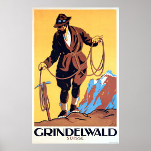 Affiche Alpiniste à Grindelwald, Suisse