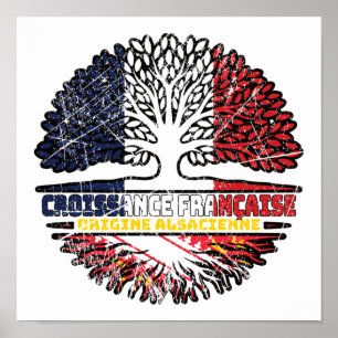 Affiche Alsace Alsacien France Drapeau des racines d'arbre