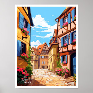 Affiche Alsace France Vintage voyage d'art Illustration