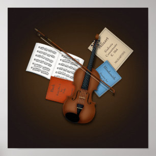 Affiche Alto et archet sur une pile de livres de musique p
