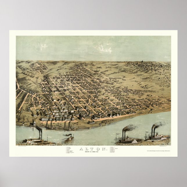 Affiche Alton, IL Carte panoramique - 1867 (Devant)