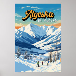 Affiche Alyeska Alaska Voyage d'hiver Art Vintage