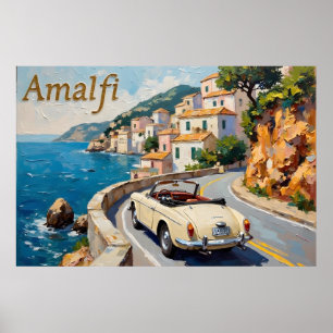 Affiche Amalfi Coast Drive : Retro Paysage Peinture à l'hu