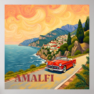 Affiche Amalfi Coast Retro Drive : Van Gogh Style