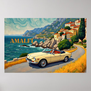 Affiche Amalfi Coast Retro Travel : Van Gogh Style Classic