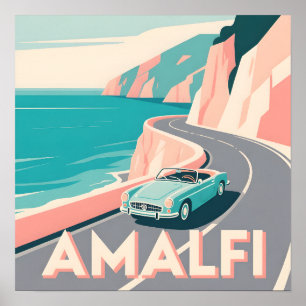 Affiche Amalfi Coast Retro Travel : Vector Art Carré