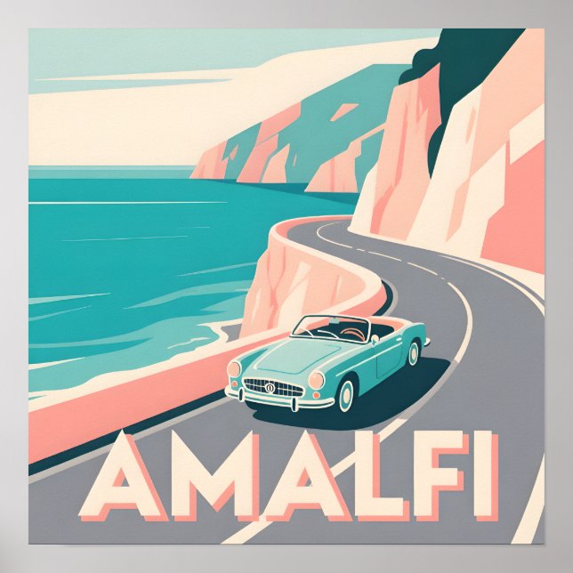 Affiche Amalfi Coast Retro Travel : Vector Art Carré (Devant)