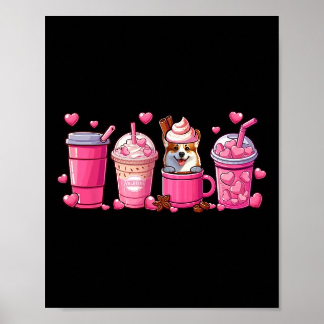 Affiche Amant de cafés de la Saint-Valentin Corgi à l'inté (Devant)
