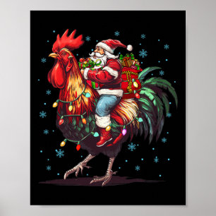 Affiche Amant du poulet Noël Drôle Père Noël équitation Po