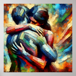 Affiche Amants s'étreignant dans le style de peinture à l'