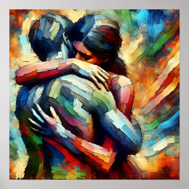 Affiche Amants s'étreignant dans le style de peinture à l' (Devant)