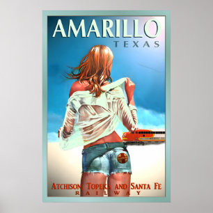 Affiche AMARILLO Texas Santa Fe Railroad Nouveau Original