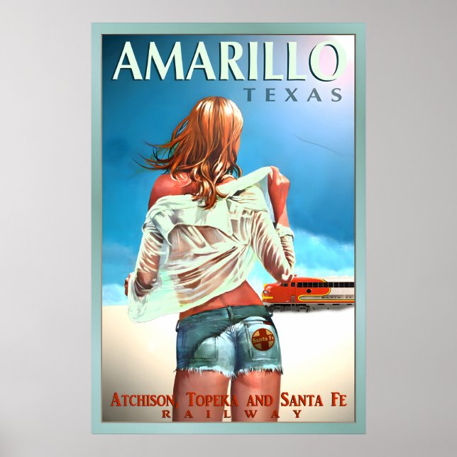 Affiche AMARILLO Texas Santa Fe Railroad Nouveau Original (Devant)