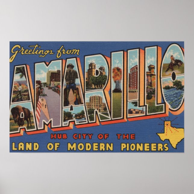 Affiche Amarillo, Texas - Scènes de grandes lettres (Devant)
