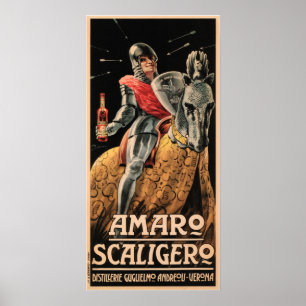 Affiche AMARO SCALIGERO Chevalier Vintage Italien Liquide 