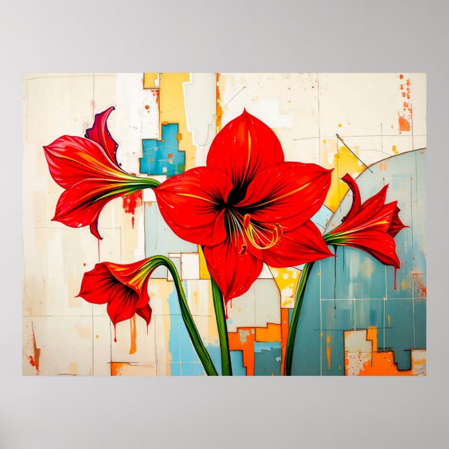 Affiche Amaryllis Vibrant dans un Style Abstrait Moderne (Devant)