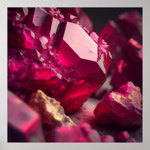 Affiche Amas de cristal inspiré du rubis en rose cramoisi