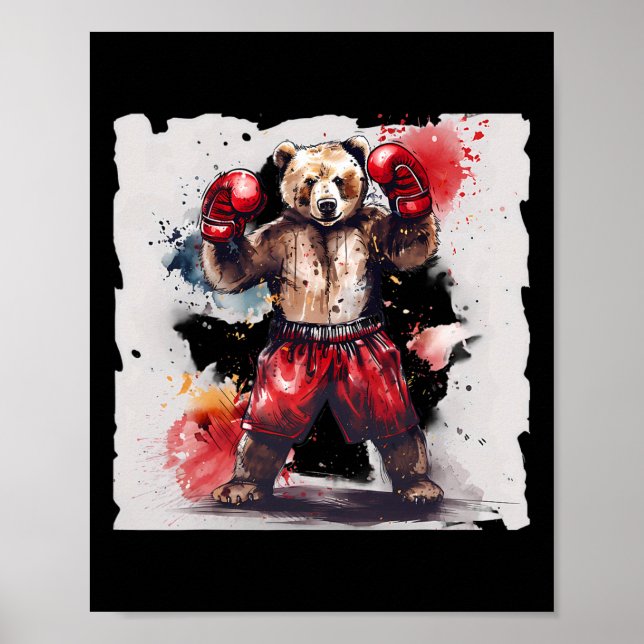 Affiche Amateur de boxe ours Gants de boxe Kickboxing Drôl (Devant)